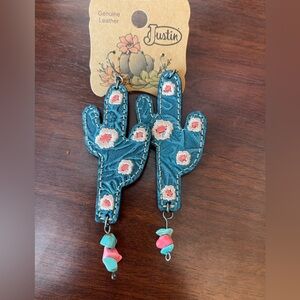 Justin Boots Cactus Earrings - Blue and Pink